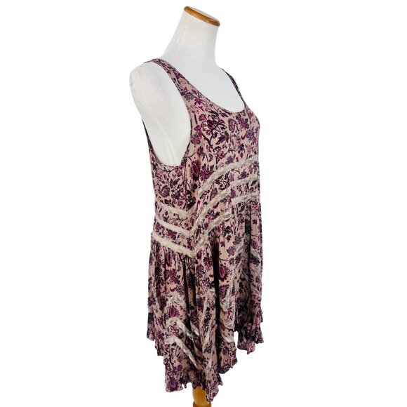 Free People Purple Floral Voile & Lace Trapeze Slip Dress | Boho Grunge Fairy M - Picture 6 of 16